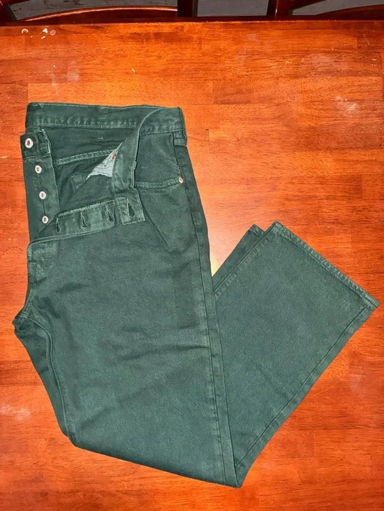 Levi's 501 Original Fit Jeans - W38 L30 - Green Color Button Fly Blank Tab - Picture 1 of 4